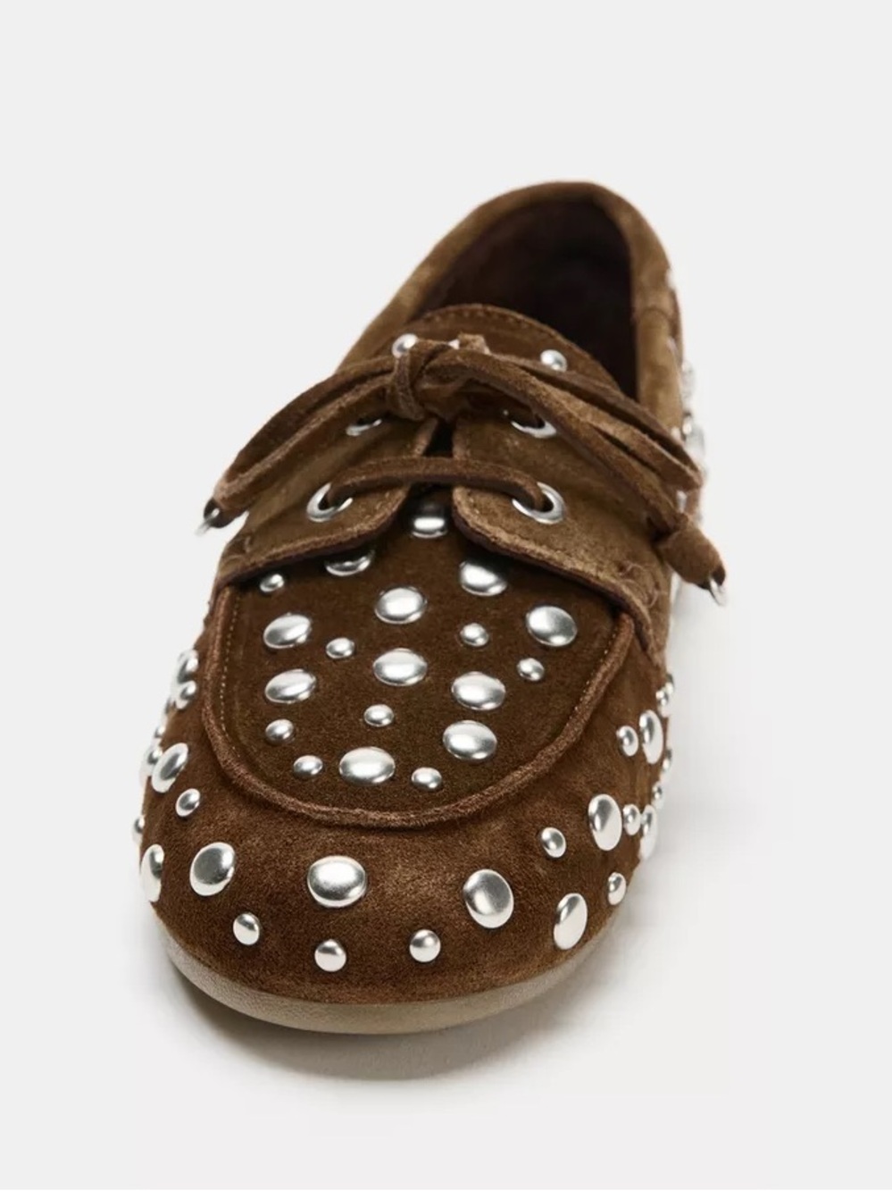 Stud-Embellished Brown Suede 100% leather  Driving Loafers studded  shoes. POP - Picture 6 of 9